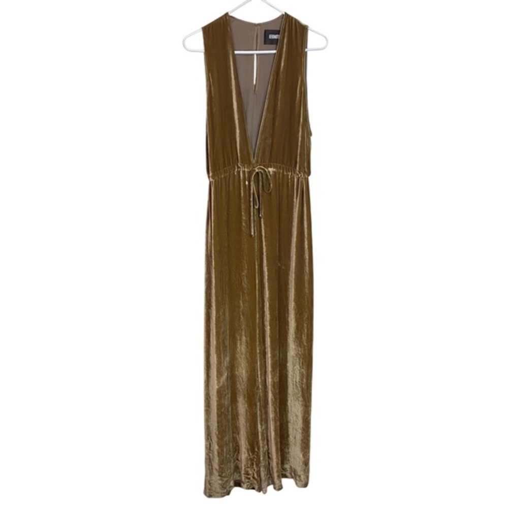 Reformation Gold Holland Velvet Deep V Neck Wide Leg Jumpsuit Sleeveless Size S - Picture 3 of 11